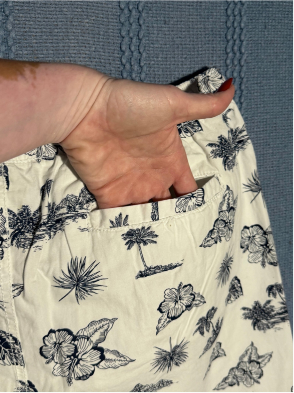 Men's Oxford Blue Swim Trunks XXL Beige Black Tropical Print - Picture 6 of 11